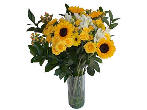 Edelweiss Gj Flowers Happy Yellow Spray Rose Bouquet 33 Stems, 24 Inches Long, With Vase (Fresh Cut Flowers) Marquis Sj #TOP1