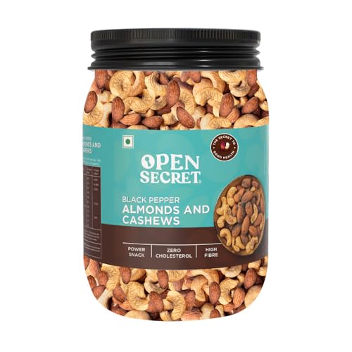 Image of Open Secret Roasted Almonds and Cashews 1000g | Black Pepper Flavoured | Premium, Crunchy & Delicious Snack | Reusable Jar