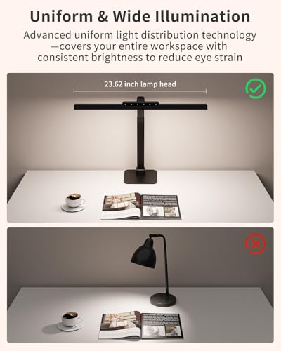 24W LED Desk Lamp, 112 High-Bright Eye-Caring Architect Light, 3000K-6000K Stepless Dimmable Touch Control, Weighted Metal Base, Auto-Dimming & Memory Function for Home Office, Reading, Gaming, Black — view 2