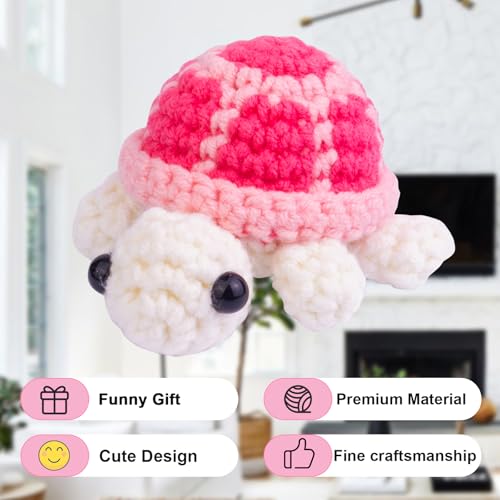 Image of Funny Crochet Turtle Doll, Handmade Emotional Support Knitting Wool Turtle Animal Gift Car Ornament with Positive Affirmation Card for Car Home Office(Purple)