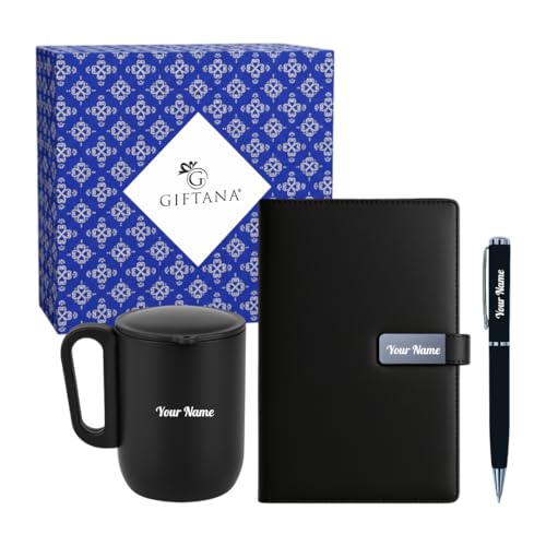 Image of Giftana 3 in 1 Personalized Diary with Pen, Coffee Tumbler Gift Set for Employee (black 2)