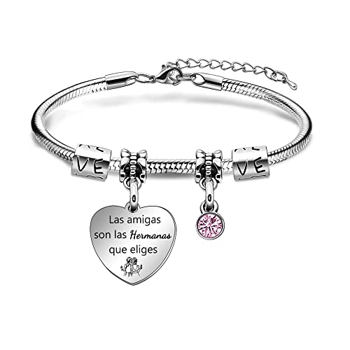 Angelra Regalo de Amistad Pulsera Mujer Amigas Pulseras"Las Amigas son Las Hermanas Que Elijas"Colgante de Plata con Grabado para Navidad Cover