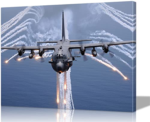 Airplane Decor Ac-130 Air Gunship Aviation Decor Airplane Wall Art Airplane Poster Plane Decor Military Wall Art Fighter Jet Poster Framed Air Force Decor For Boys Room Living Room Decor (12''Hx18''W) #TOP16