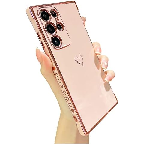 Tzomsze Case Designed for Samsung Galaxy S22 Ultra, Luxury Plating Soft Edge Bumper Phone Cover, Camera Lens Protection & Raised Shockproof Reinforced Corners Case for Galaxy S22 Ultra 6.8'', Pink Cover