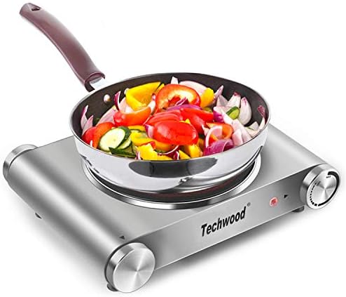 Techwood Hot Plate Electric Stove Electric Single Burner Portable Single Infrared Ceramic Burner Travel Countertop, Stainless Steel Indoor & Outdoor 1200W Adjustable Temperature Control Easy to Clean