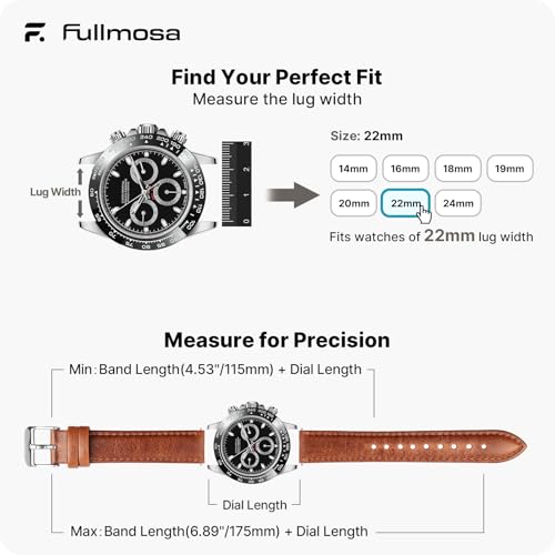 Image of Fullmosa Watch Band, Quick Release Leather Watch Strap Compatible with Samsung Galaxy Garmin for Men Women, Replacement Bands Width 12mm 14mm 16mm 18mm 19mm 20mm 21mm 22mm 24mm