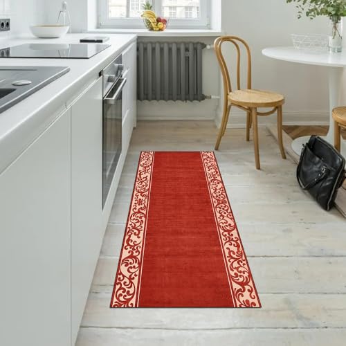 Alfombra de pasillo roja antideslizante de 70x180 cm lavable para el hogar vintage 5