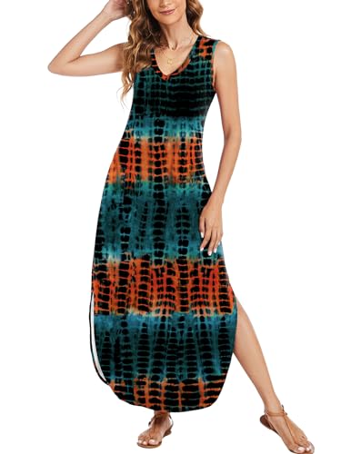 Image of Arolina Maxi Dress for Women Tropical Summer V Neck Sleeveless Split Long Beach Dresses Casual Loose Sundress with Pockets