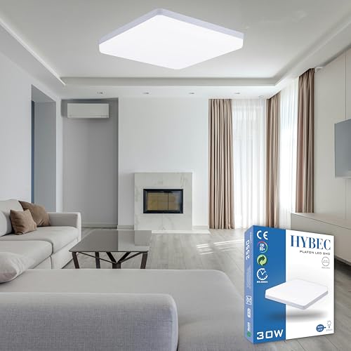 HYBEC - Plafón LED Rectangular de Techo, Cuadrado de Superficie, para Cocina, 30W (Pack 1)