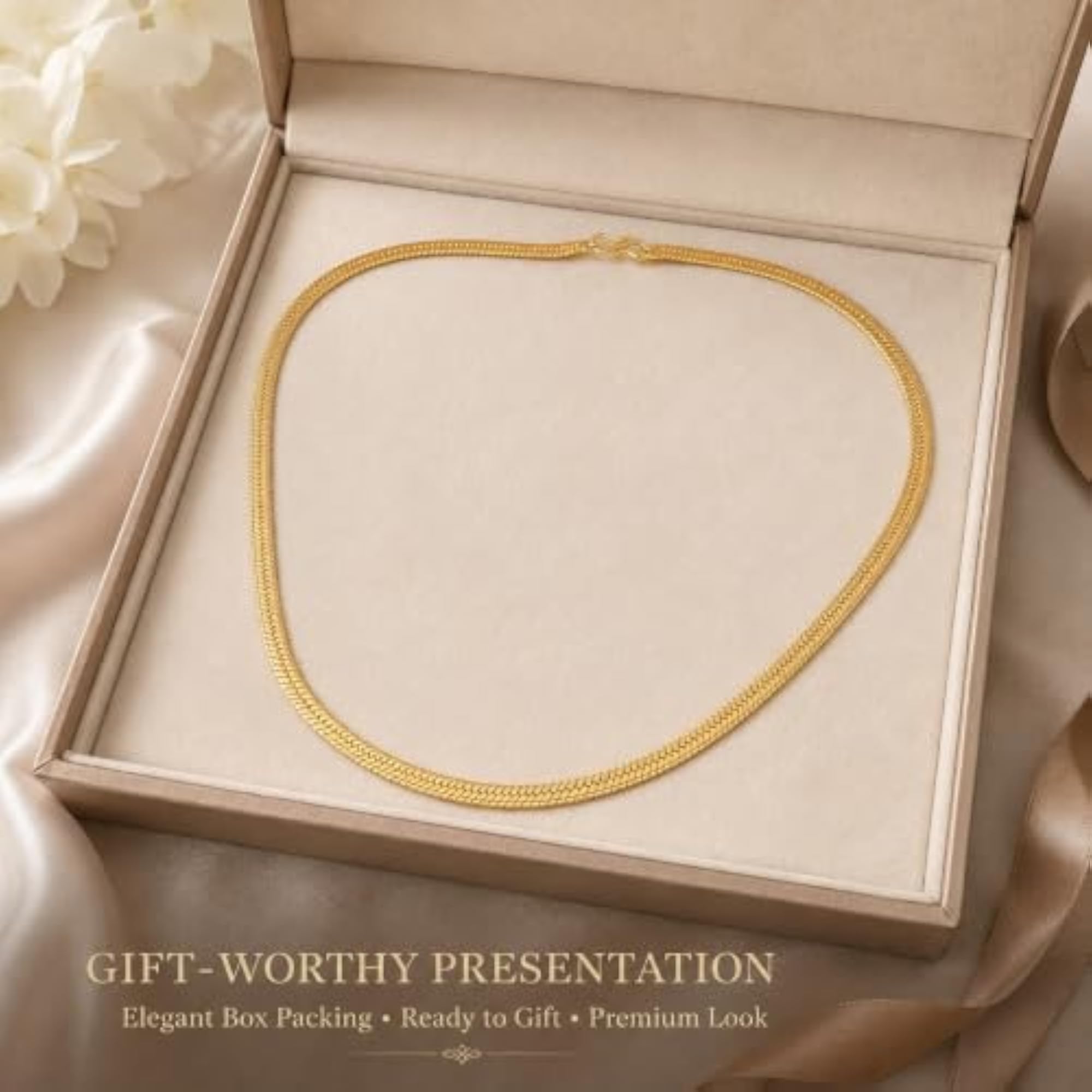 Gold Tone Textured Chain Necklace for Men & Women, Unisex