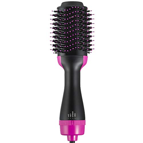Hair Dryer & Volumizer, Negative Iron Hair Dryer Brush & Hair Curler Ceramic Hot Air Brush 2-in-1 Infrared Hot Air Combing Curly Straight Dual-use Hair Styling Tool (Black +Purple)