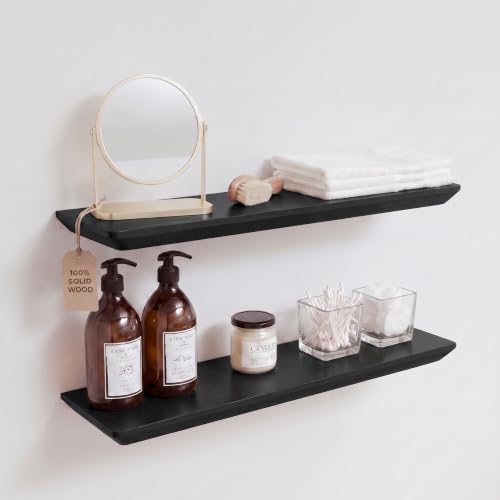 Moon Star Warehouse Floating Shelves for Wall -Solid Pine Wood Wall Shelf - Bathroom Shelves -Wall Shelves for Bedroom Living Room - Floating Shelf for Wall Mounted Shelves (Black, 24 Inch)