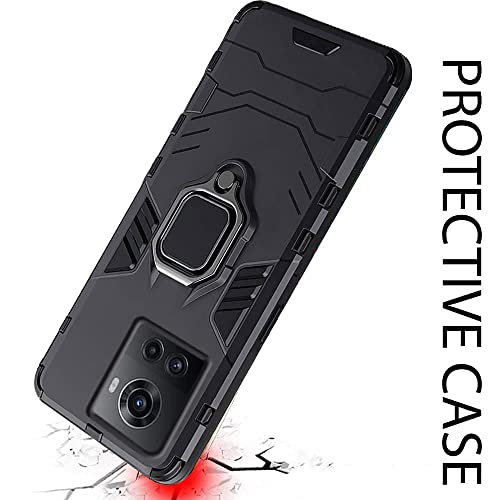 Image of WOW IMAGINE Shock Proof Back Case Cover for 1+ OnePlus 10R 5G | 10R Prime 5G (Armor | Hybrid PC + TPU | Full Protection with Ring Holder Kickstand | Carbon Black)