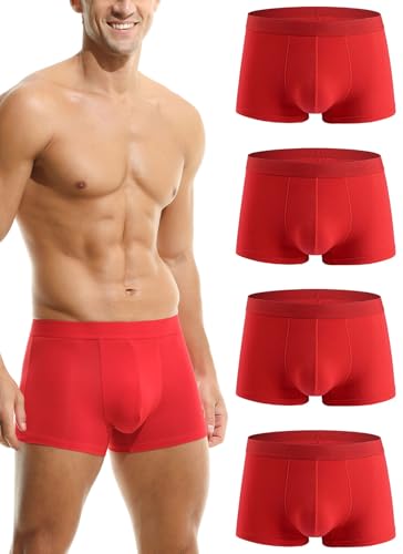 Hoerev Pack of 4 Mens Super Soft And Comfortable Fiber Briefs Trunks Underwear，4Red，M