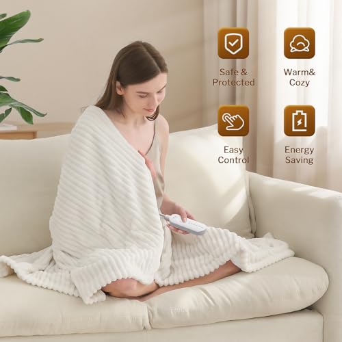 Reaks Electric Heated Throw Blanket, Silky Soft Flannel & Sherpa Heating Blanket Throw with 5 Heat Levels & 3 Hours Auto Off, Warm Gifts for Women Mom Grandma, ETL Certified (50x60 inches, White) by Reaks - Image 2