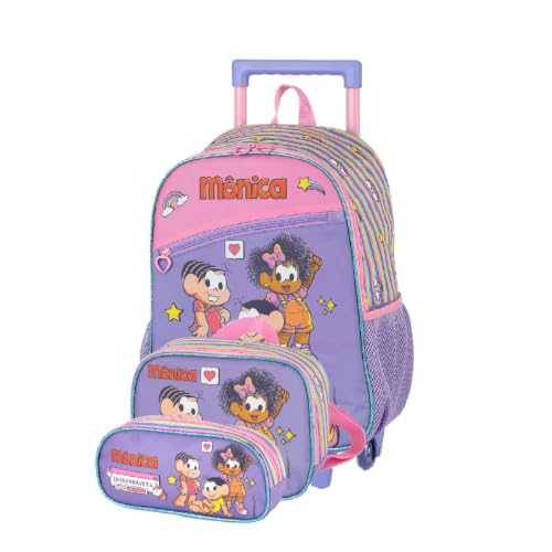 Kit Mochila Rodinha + Lancheira + Estojo Turma Da Mônica