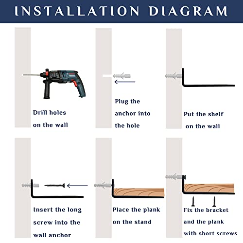 Floating Shelf Brackets, 6 Pcs Of 6 Inch Heavy Duty Industrial Shelf Bracket, Black Metal L Brackets For Shelves Support Diy(1/5 Inch Thicked) #TOP6