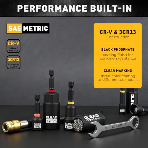 image for ELEAD 58-Piece Magnetic Impact Nut Driver Set, Metric & SAE Mini Combi