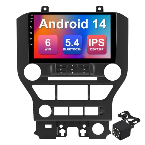 4Core+64G 9-inch Android 14 Car Stereo for Ford Mustang 2015-2020 IPS Touchscreen Screen Car Radio with Carplay & Android Auto Support Backup Camera GPS FM Navi BT SWC