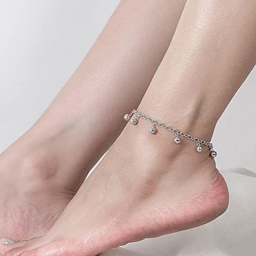 Meilanduo 925 Sterling Silver Jingle Bells Bead Chain Charm Bracelet/Anklet, Dual Purpose Of Anklet & Bracelet - Up To 10.5" Inch - For Women Girls Teens #TOP1