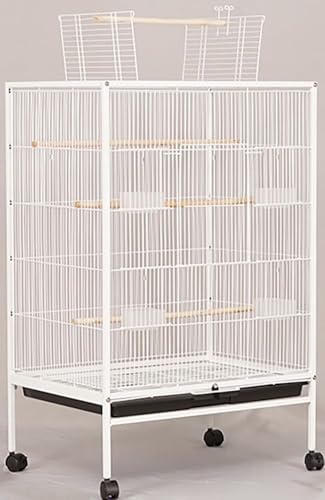 鳥かご 複数飼い大型インコ ケージ セキセイイン鳥籠インコ 大型 高強度 豪華 大きい 鳥小屋 インコ セキセイ ボタン 文鳥 キャスタ-付き 簡単に移動できる お手入れ簡単 (高さ112cm,ホワイト)