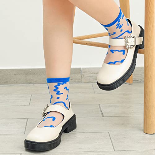 Image of Campsis Sheer Socks for Women Elastic Vintage Flower Ankle High Socks Thin Glass Silk Socks Summer for Women and Girl