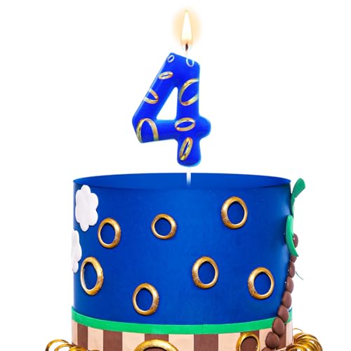 Conelist Number 4 Blue and Golden Rings Birthday Number Candle Blue Birthday Cake Topper for Boys Girls Cartoon Theme Party Decor Supplies