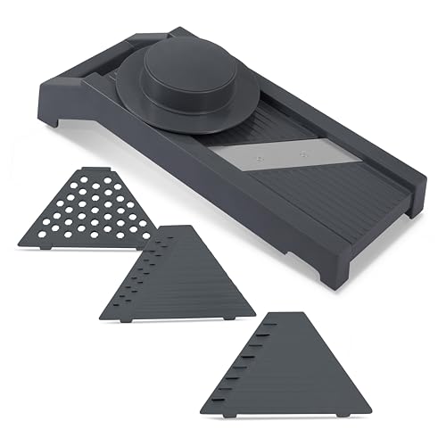 Culinare Cortador de mandolina de múltiples cuchillas, verduras, cortador de queso y rallador, 4 cuchillas intercambiables, protector de seguridad, base antideslizante