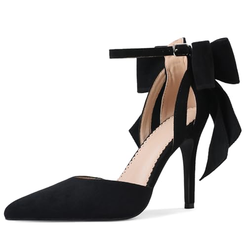 SaraIris Womens Black Bow Heels Pointy Toe Stiletto High Heel Dress Pumps Comfortable Elegant Shoes