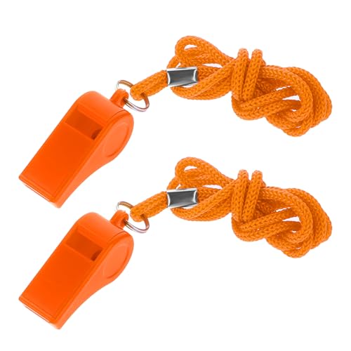 Aiyorse Fischietto arancione, confezione da 2 fischietti per allenatori, fischietti da arbitro forte e nitido, fischietti in plastica con cordino, fischietto di emergenza per insegnanti, polizie