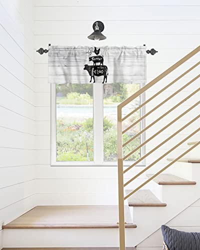 Farm Animals Rod Pocket Window Valances Rural Cow Pig Chicken Short Curtain Valance Kitchen Printed Drapes For Bedroom Bathroom Living Room Windows Decor Vintage Wooden Board #TOP7