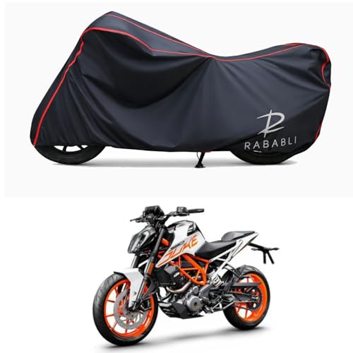 Image of Waterproof Bike Body Cover Compatible for | KTM 490 Duke STD | Taffeta Fabric, Red Piping Design, Bottom Elastic Fit | Dustproof, Sun UV & Rain Protection for All Bikes