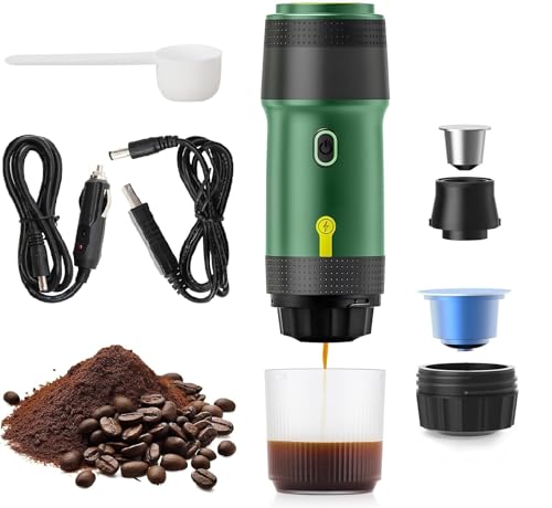 Sonhomay Macchina per Caffè Espresso Elettrica Portatile Mini Macchina per Caffè 15 Bar Mini Macchina da Caffè da Viaggio per Auto Compatibile con Caffè Macinato Capsule NS per Campeggio Camper