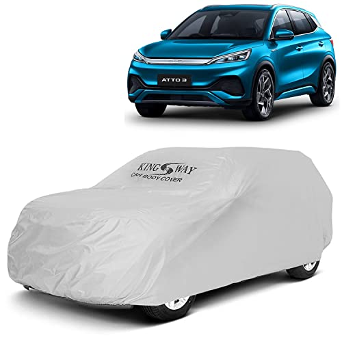 Image of KINGSWAY ATTO 3 Car Body Cover Dustproof for (Year 2022 Onwards) All Model, Compatible with BYD ATTO 3 Car Cover, Comes with Bird Droppings, Scratch, UV and Paint Protection, Silver Matty