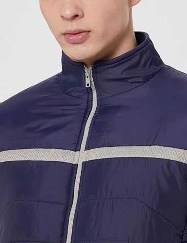 Image of Qube By Fort Collins Men's Nylon Standard Length Regular Fit Quilted Bomber Jacket with Detachable Hood - Winter Warm, Insulated Lining, Ribbed Cuffs, and Stylish Design