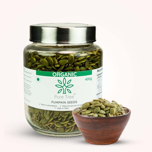 Image of Pure Tree Certified Organic Pumpkin Seeds | 400 g | Glass Jar | Kaddu ke Beej | Seeds for Eating Good Source Of Omega 3 | Raw Pumpkin Seeds Superfood