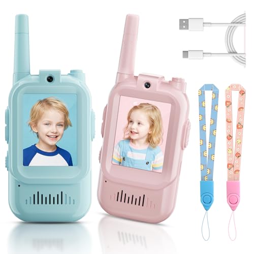 Video Walkie Talkies for Kids, Handheld 2 Pack Rechargeable Video Intercom Kids Walkies Talkies, Indoor Outdoor Toys for Family Games, Outside, Camping, Hiking, Toys for Boys and Girls Ages 3-12
