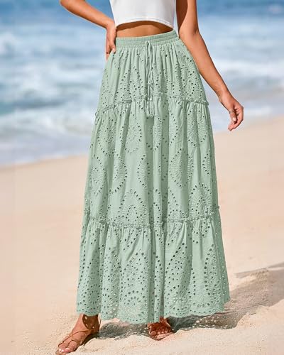Image of BTFBM Eyelet Long Skirts for Women Beach Vacation