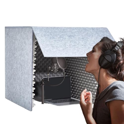 Cabina de grabación portátil, sala aislamiento, cubierta insonorizada escritorio podcasts estudios música, reducción ruido casa cabina sonido fabricación propia(Grey,31.49IN)
