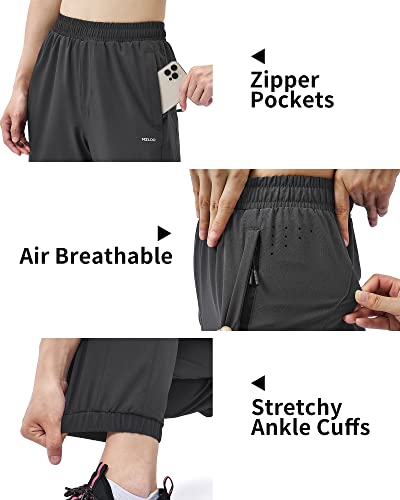 Mello Women's Jogger Pants With Zipper Pockets - Drawstring Track Pant Quick Dry Lightweight - Athletic Tapered Casual Pants For Hiking Gray Size S #TOP4