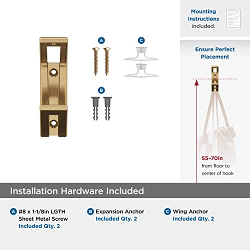 Image of Amerock Avid Double Prong Champagne Bronze Wall-Mounted Hook | Decorative wall hook in durable zinc construction for coats, hats, bags, towels, and everyday organization