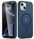 LATVIN for iPhone 14 Case & iPhone 13 Case, Magnetic Phone Cover with 1 Screen Protector, Compatible with MagSafe, Military Grade Protection, Translucent Matte Frosted Back, Navy Blue
