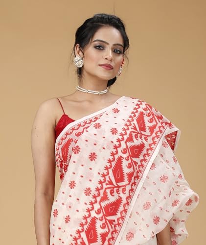 Image of OISHANI SAREE GHOR Women's Traditional Bengal Cotton Silk Soft Jamdani Saree - Beautiful design and Quality - Without Blouse Piece