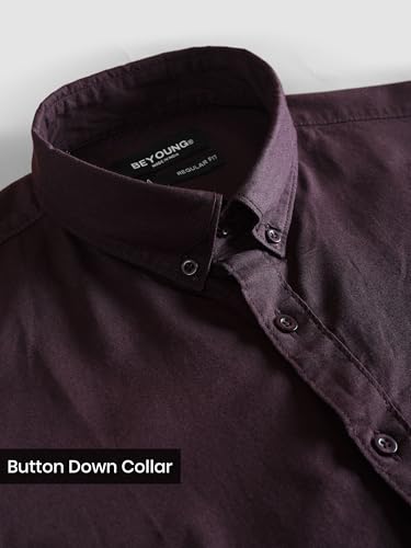Image of Beyoung Oxford Cotton Shirt for Men | Premium Oxford Fabric | Regular Fit | Button-Down Collar
