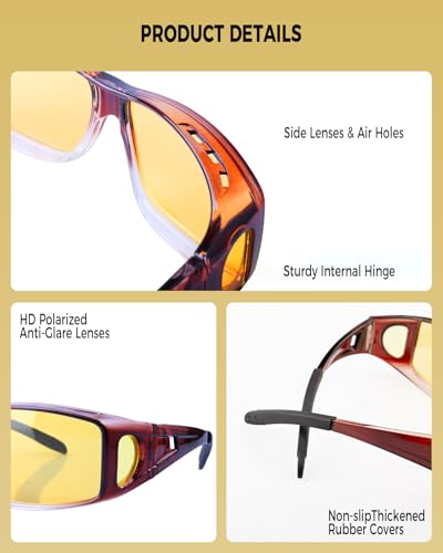 Image of Night Driving Glasses for Men Women Fit Over Sunglasses Anti Glare Polarized HD Night Vision Glasses