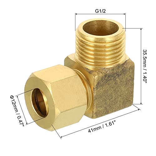 Patikil G1/2 Male X 12Mm Tube Od Brass Compression Tube Fitting, 90 Degree Elbow Pipe Tube Fitting For Plumbing, Hose Connector #TOP1