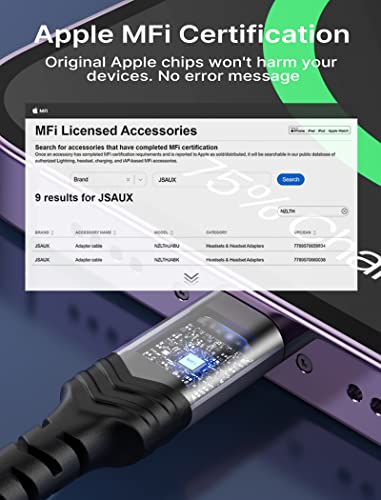 image for JSAUX Lightning to 3.5mm Adapter - Apple MFi Certified iPhone Aux Adap