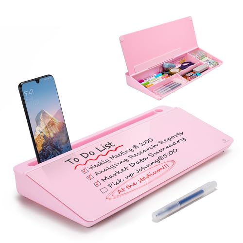 Image of TSJ OFFICE Desktop Whiteboard Dry-Erase-Board - Computer Keyboard Stand White Board Surface Pad with Drawer, Desk Organizers with Accessories for Office, Home, School Supplies - Complete Pink