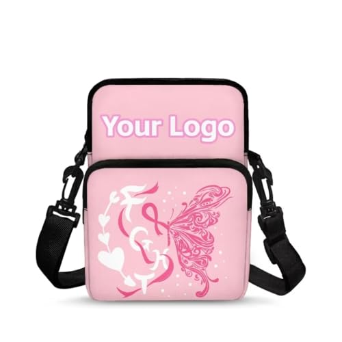 Image of Crossbody Bag for Women Sling Purse Pink Ribbon Cell Phone Holder with Straps