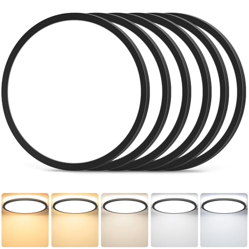 GoBright 6-Pack 3200LM LED Flush Mount Ceiling Lights, Super Slim 12 Inch Black Dimmable LED Ceiling Light, 5 Color in One Ceiling Lamp for Bedroom, Living Room, Dining Room, Garage and Office